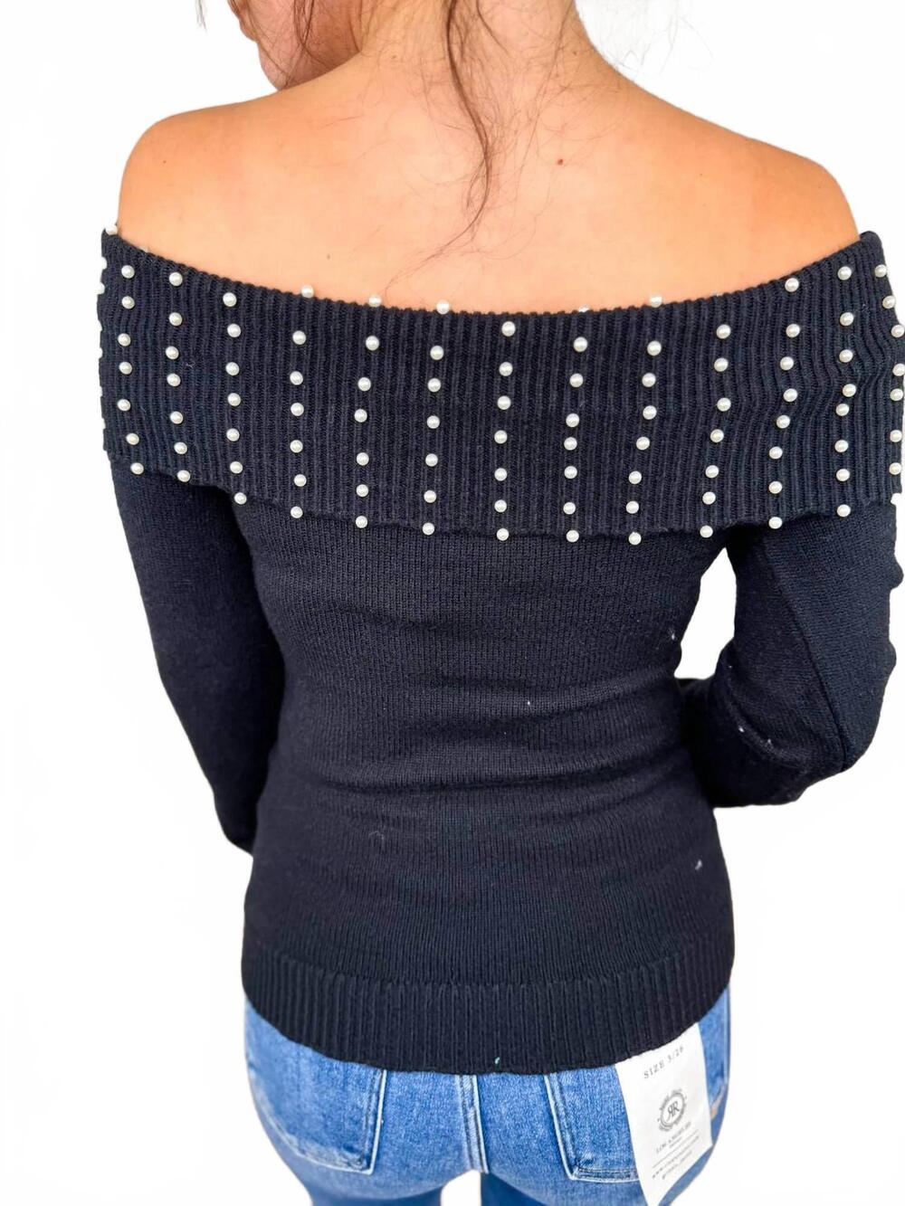 NEW ABLE knit off shoulder long sleeve sweater in black - Picture 3 of 3